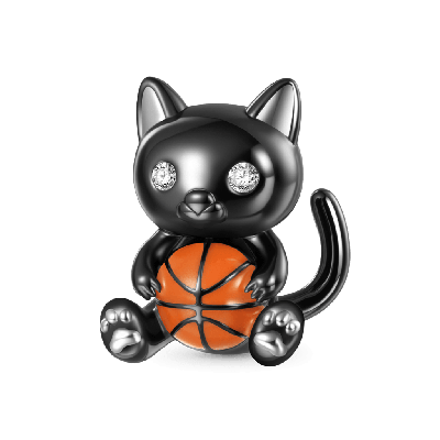 Black Cat Embrace Basketball Charm