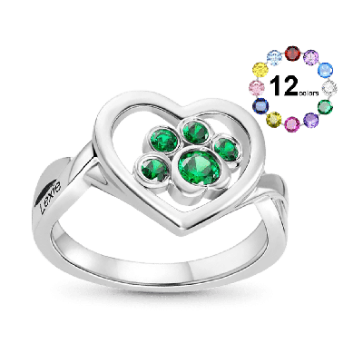 Paw Birthstone Ring