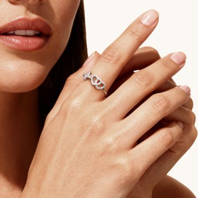 Double Heart with Cross Ring