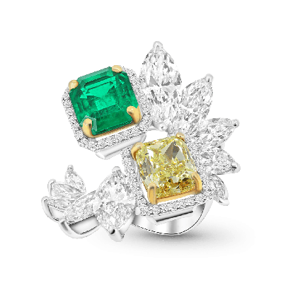 Leaf Cluster Emerald & Yellow Ring