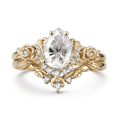 Moon & Flower Engagement Ring Set