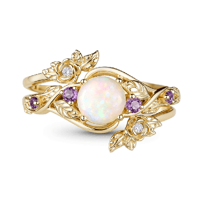 Rose Blossom Opal Ring Set