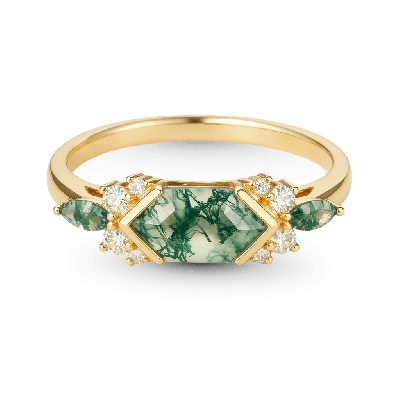 Hexagon Moss Agate Ring