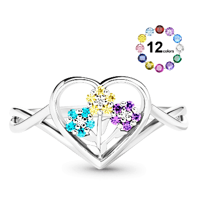 Birthstones Flower Heart Ring