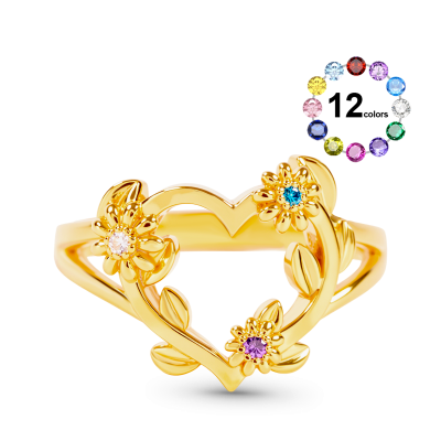 Personalized Heart Flower Ring