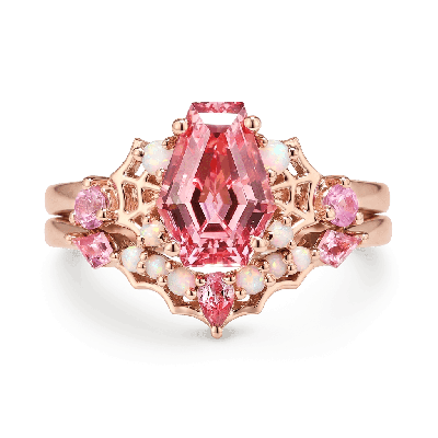 Spider Web Coffin Pink Ring Set