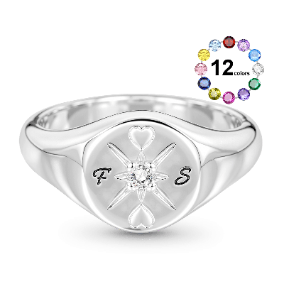 Compass Heart Signet Ring