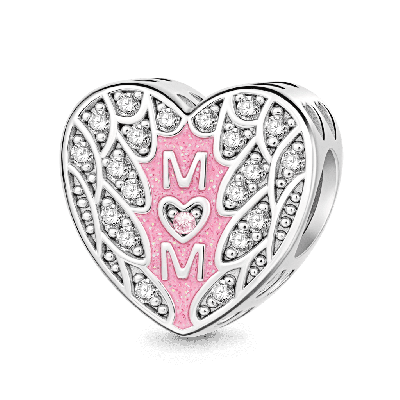 Mom Feather Heart Charm