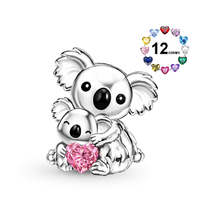 Koala Embraces Baby Heart Birthstone Charm