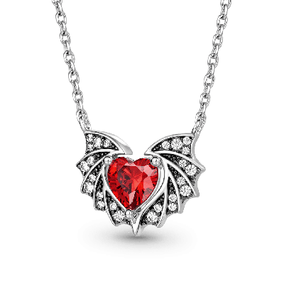 Bat Wings & Heart Necklace