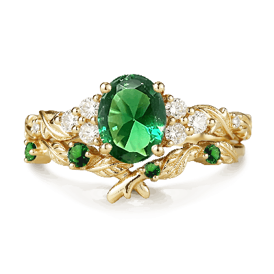 Leaf Oval-Cut Ring Set