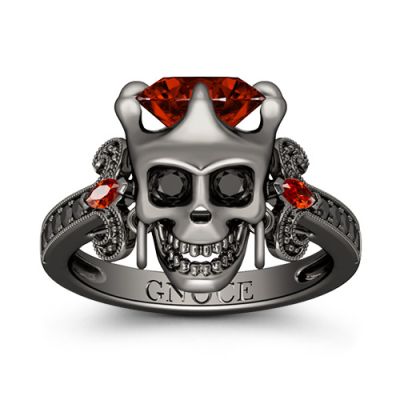 Skull Ring with Garnet Stone